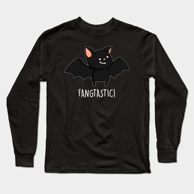 Fangtastic Cute Bat Pun Long Sleeve T-Shirt by punnybone